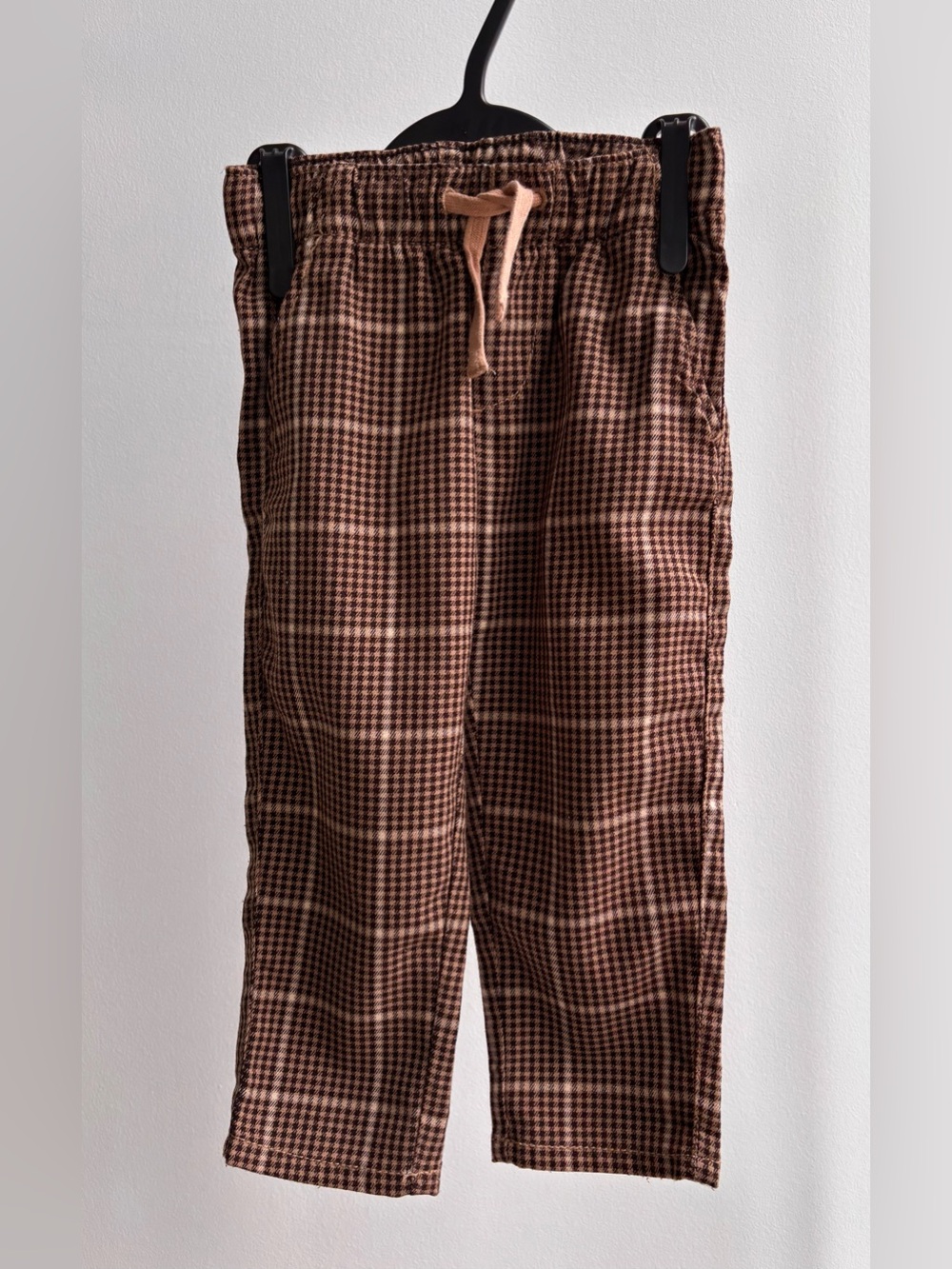 H&M | 2T Boys Brown and Tan Plaid Pants with Drawstring